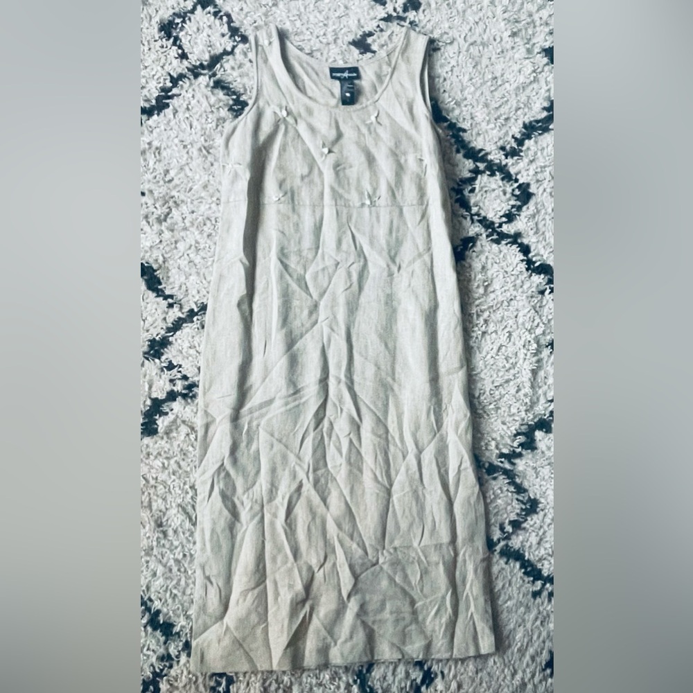 90s Linen Dress with Flower Embroidery